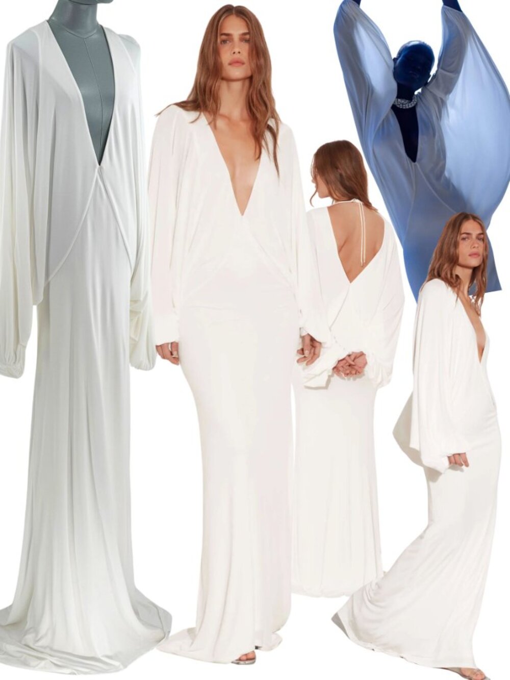 🆕 RAT & BOA 🧿 NWOT Renee Draped V-Neck Jersey Maxi Dress, White - Sx L
